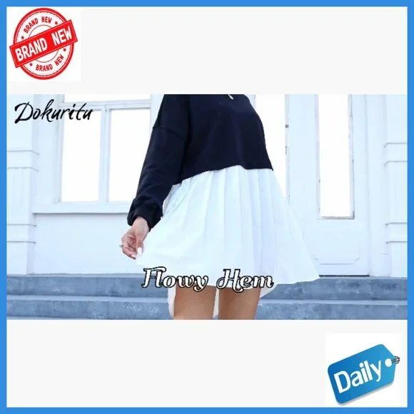 Oversized Sweatshirt Dress Crew Neck Long Sleeve Patchwork Pullover Mini Dress - Picture 7 of 7